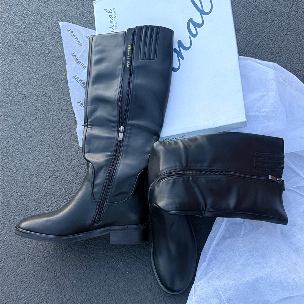 Bernal Black Leather Knee-High Zip Boots